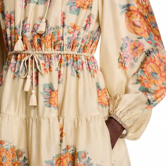 375$ Sea Fiorella Border Print Mini Dress Elasticized Cuffs Size XS Beige - Picture 5 of 5